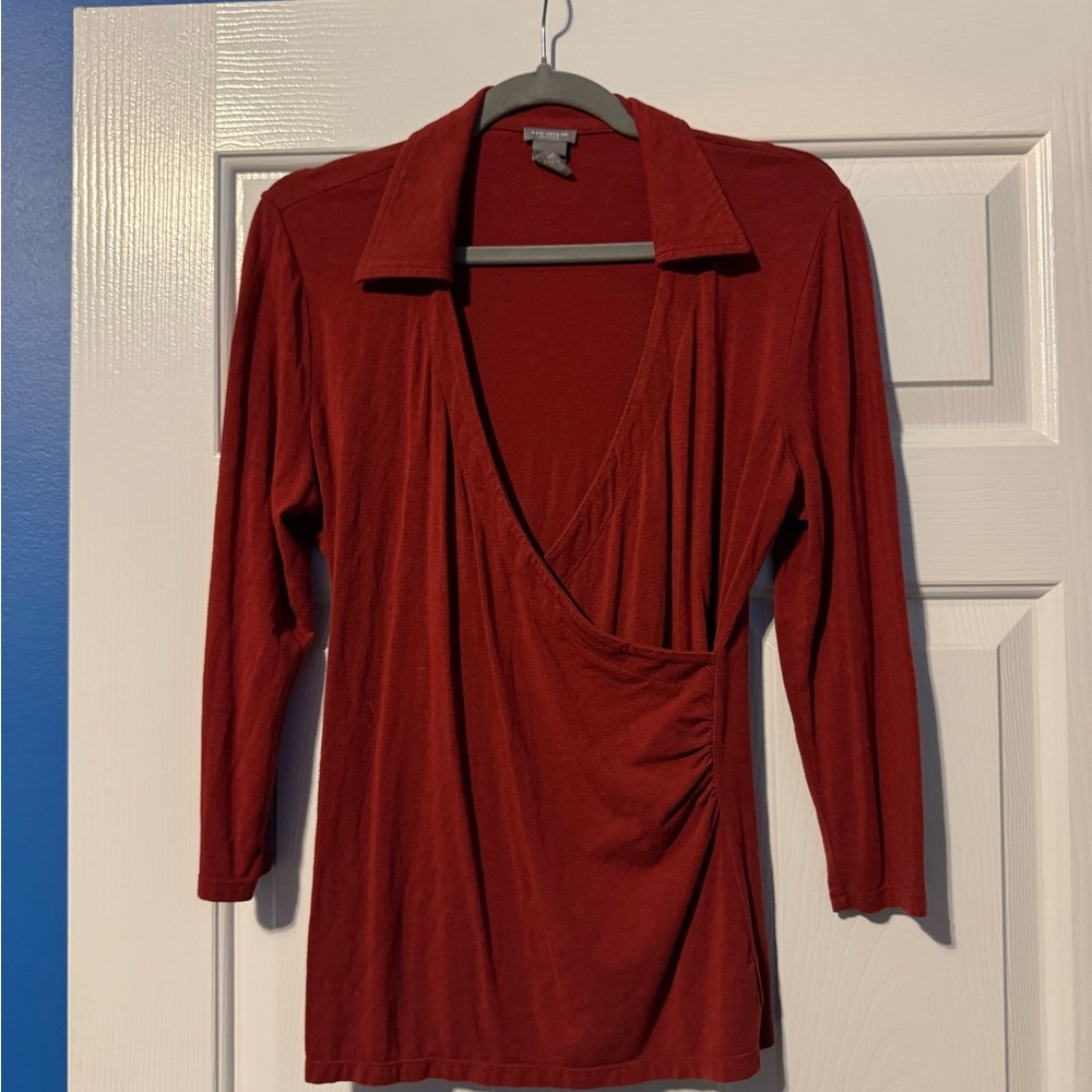 Ann Taylor Petites Deep Red Criss Cross Wrap Blouse